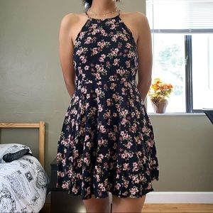 Floral Lace Open Back Halter Neck Dress